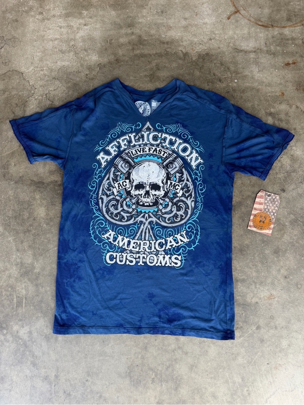 Affliction NWT American Customs Y2K Live Fast Spade/Skull Distressed Mens Small
